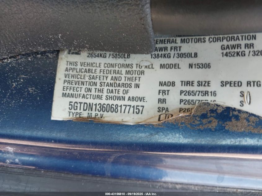 2006 Hummer H3 Suv VIN: 5GTDN136068177157 Lot: 43156810