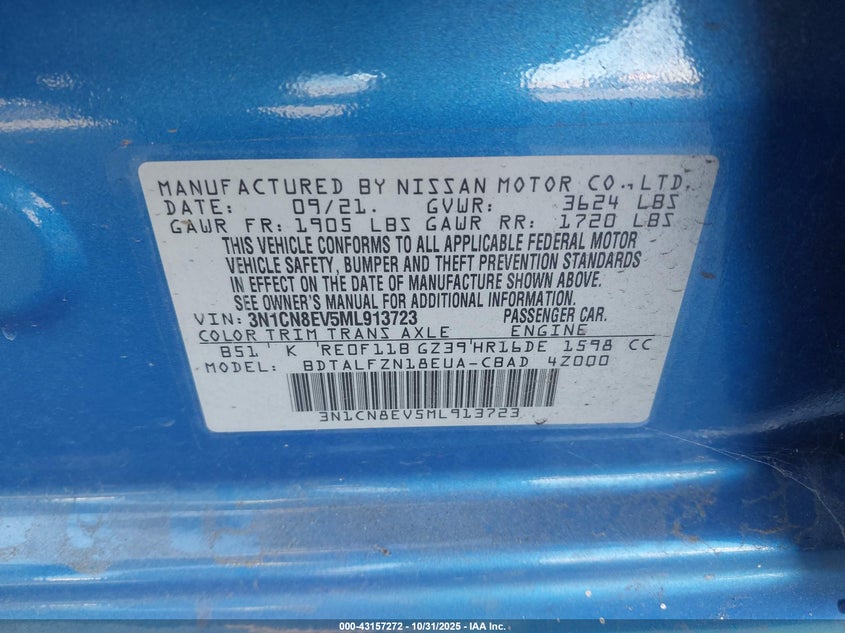 3N1CN8EV5ML913723 2021 NISSAN VERSA photo no. 9