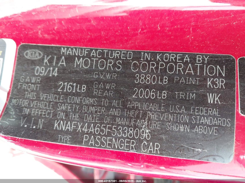 2015 Kia Forte Lx VIN: KNAFX4A65F5338096 Lot: 43157381