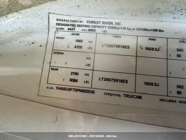 2023 Chevrolet Express Cutaway Work Van VIN: 1HA0GSF70PN002030 Lot: 43157463