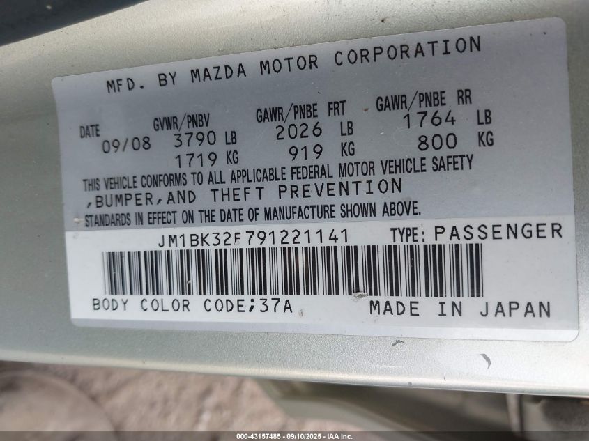 2009 Mazda Mazda3 I Sport VIN: JM1BK32F791221141 Lot: 43157485