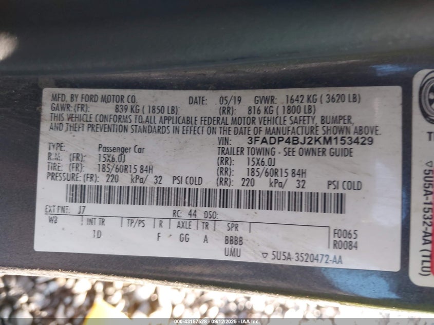 2019 FORD FIESTA SE - 3FADP4BJ2KM153429