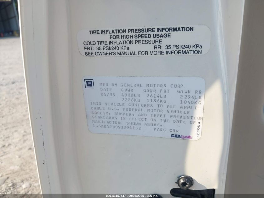 1995 Cadillac Deville VIN: 1G6KD52B0SU294152 Lot: 43157547