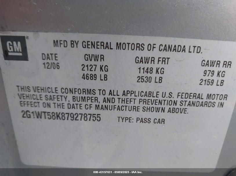 2007 Chevrolet Impala Ls VIN: 2G1WB58K879226352 Lot: 43157631