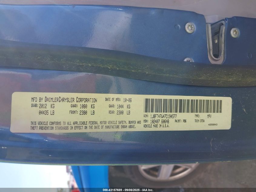 2007 Jeep Compass Sport VIN: 1J8FT47W47D194577 Lot: 43157689