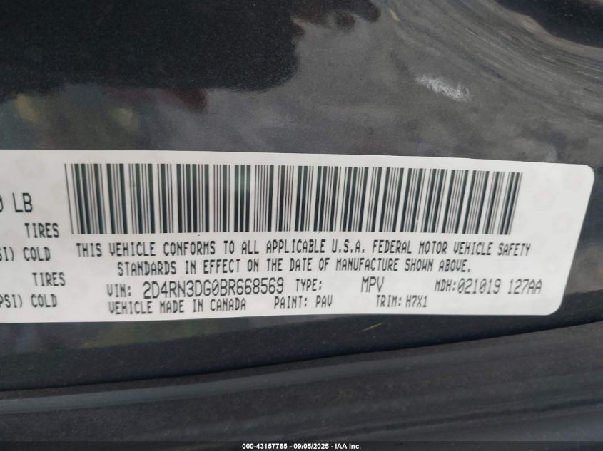 2011 Dodge Grand Caravan Mainstreet VIN: 2D4RN3DG0BR668569 Lot: 43157765