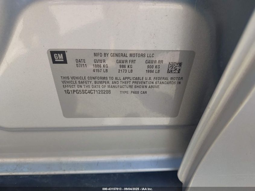 2012 Chevrolet Cruze 2Lt VIN: 1G1PG5SC4C7120208 Lot: 43157813