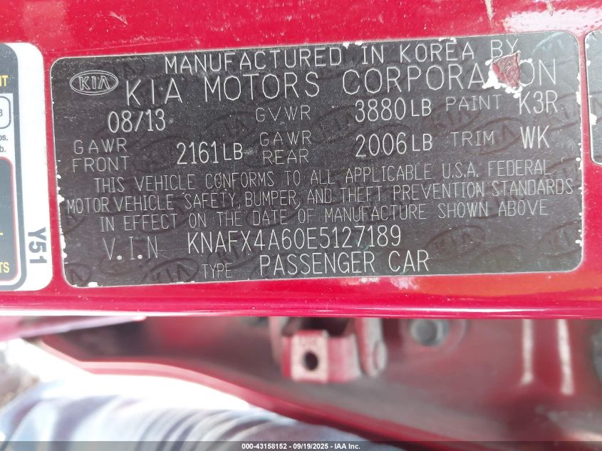 2014 Kia Forte Lx VIN: KNAFX4A60E5127189 Lot: 43158152