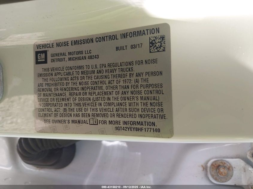 2017 GMC Sierra 3500Hd Denali VIN: 1GT42YEY8HF177140 Lot: 43158210