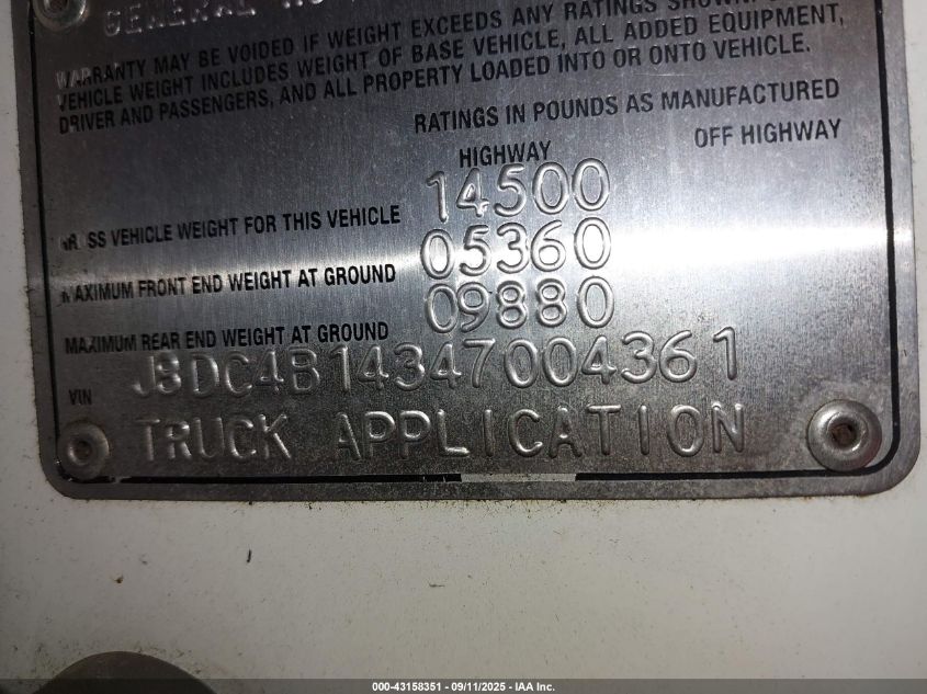 2004 GMC W4S042 W4500 Dsl Reg VIN: J8DC4B14347004361 Lot: 43158351