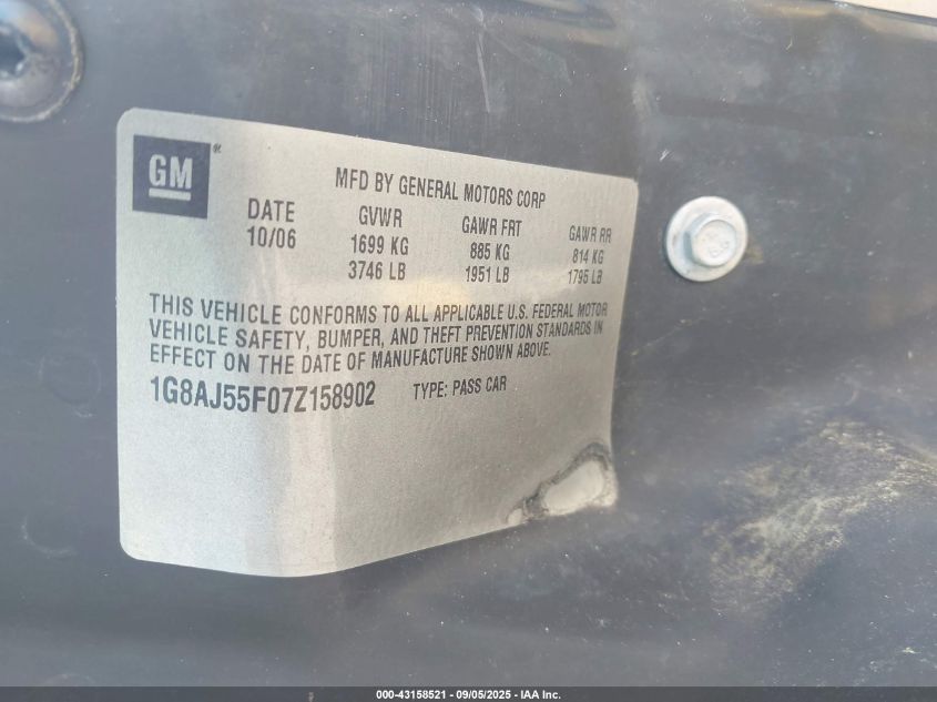 2007 Saturn Ion 2 VIN: 1G8AJ55F07Z158902 Lot: 43158521