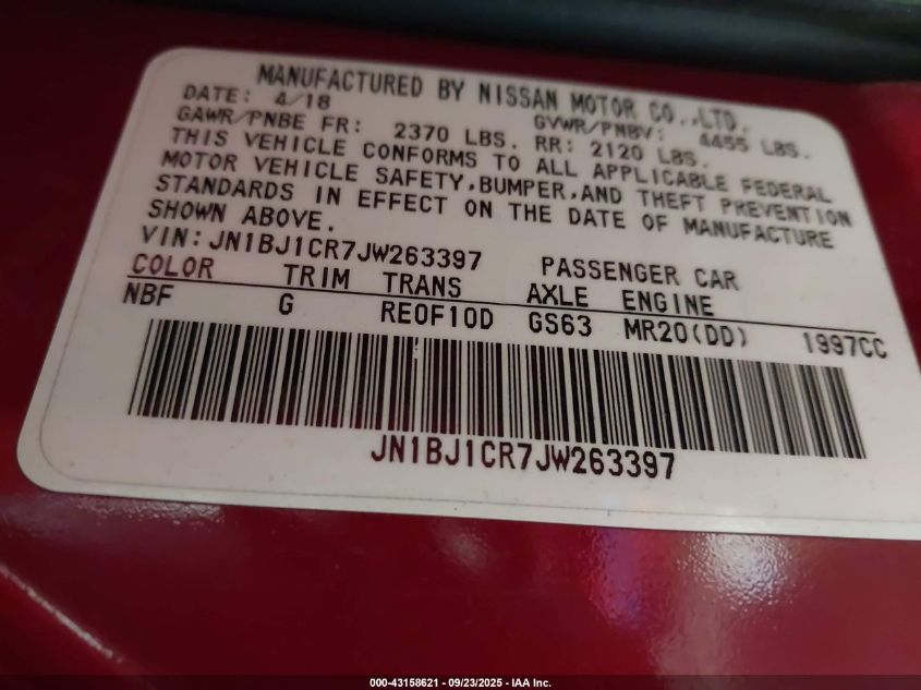 2018 Nissan Rogue Sport S VIN: JN1BJ1CR7JW263397 Lot: 43158621