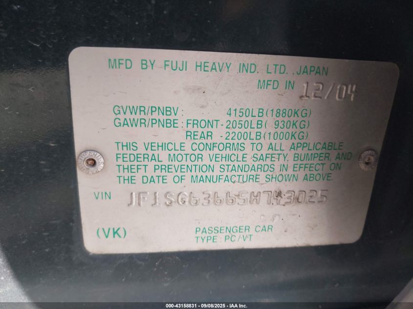 2005 Subaru Forester 2.5X VIN: JF1SG63665H743025 Lot: 43158831