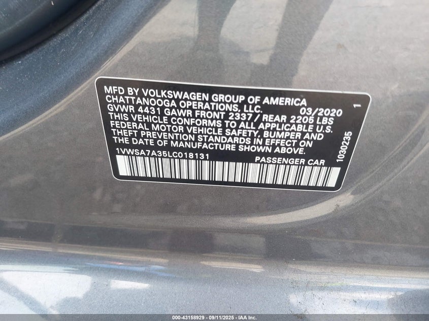 2020 VOLKSWAGEN PASSAT SE 1VWSA7A35LC018131