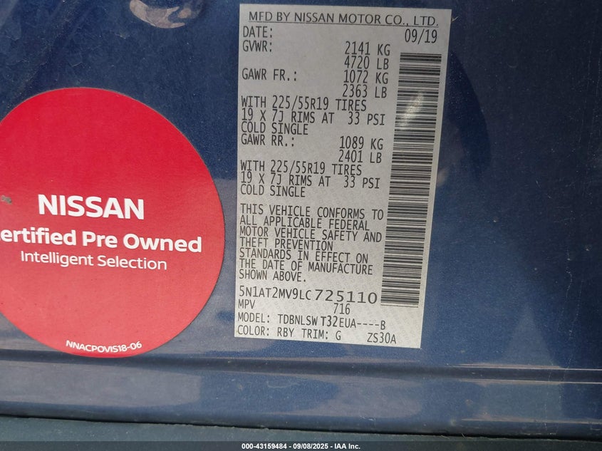 2020 NISSAN ROGUE SL INTELLIGENT AWD - 5N1AT2MV9LC725110