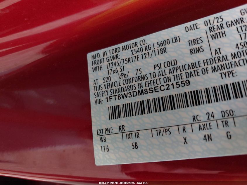 2025 Ford F-350 Lariat VIN: 1FT8W3DM8SEC21559 Lot: 43159570