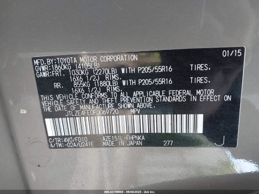 2015 Scion Xb VIN: JTLZE4FE0FJ069720 Lot: 43159865