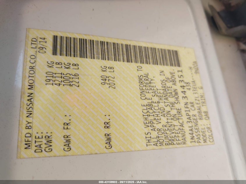 2015 NISSAN ALTIMA 2.5 S - 1N4AL3AP1FN344351