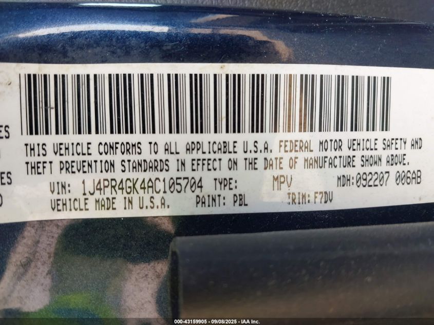 2010 Jeep Grand Cherokee Laredo VIN: 1J4PR4GK4AC105704 Lot: 43159905