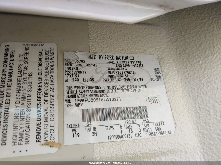 2006 Ford Expedition Limited VIN: 1FMFU20516LA10271 Lot: 43159924