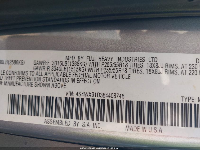 2008 Subaru Tribeca Base 5-Passenger VIN: 4S4WX91D384408746 Lot: 43159945