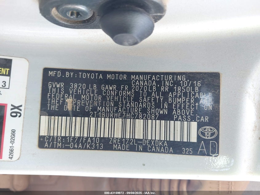 2017 TOYOTA COROLLA L - 2T1BURHE7HC782087