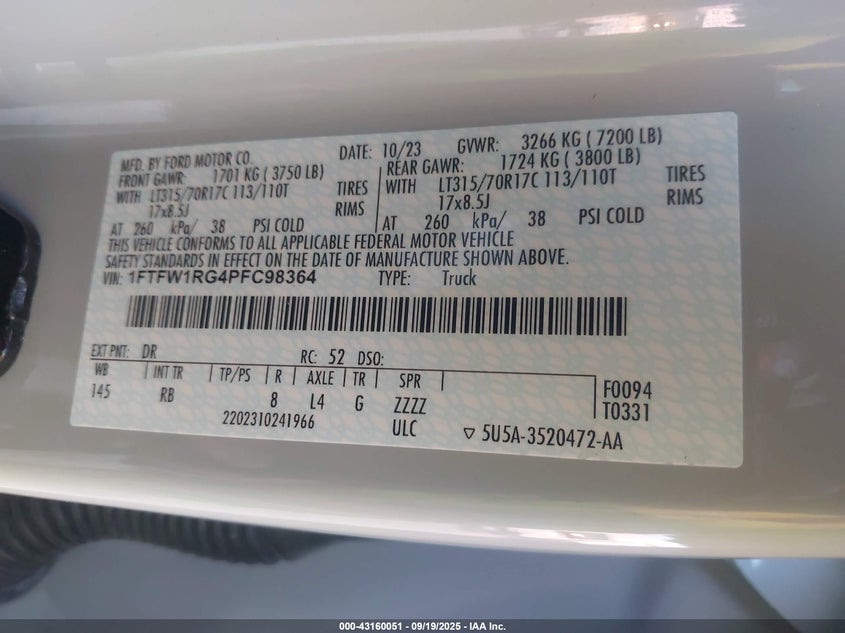 2023 FORD F-150 RAPTOR 1FTFW1RG4PFC98364