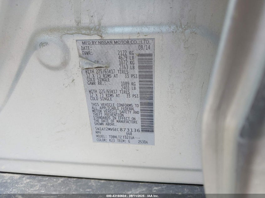 2014 NISSAN ROGUE SV - 5N1AT2MV6EC873136