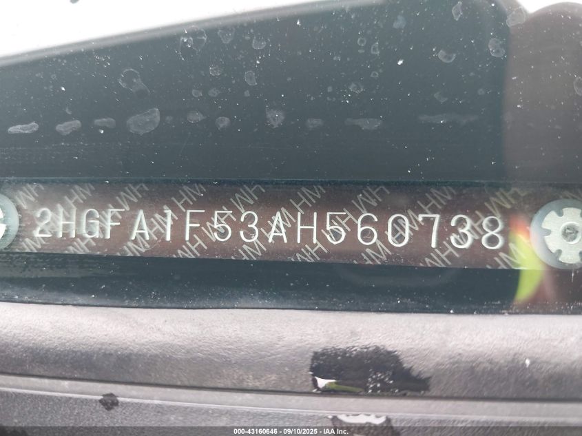 2010 Honda Civic Lx VIN: 2HGFA1F53AH560738 Lot: 43160646
