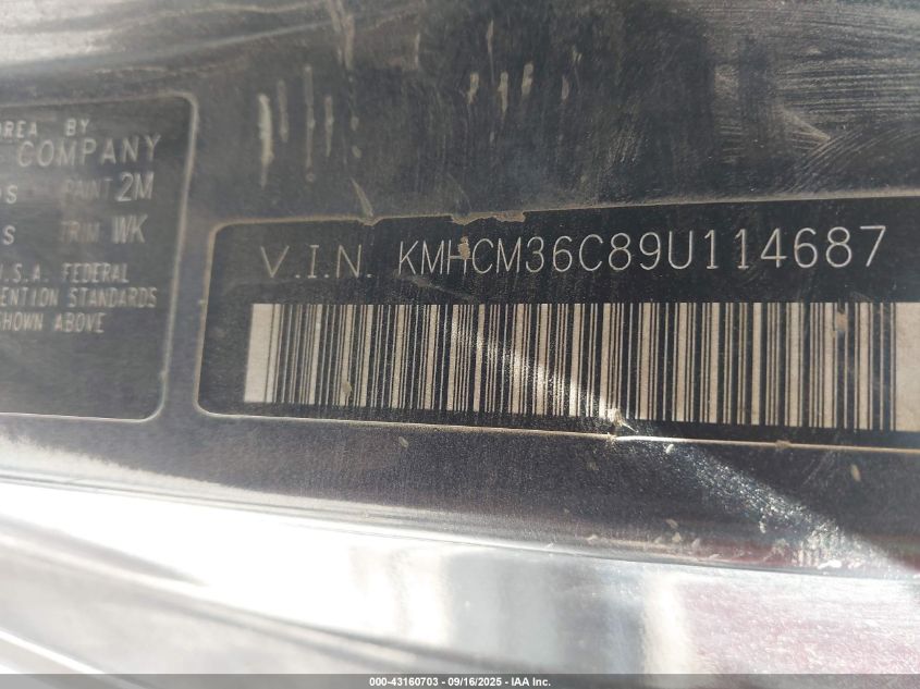 2009 Hyundai Accent Gs VIN: KMHCM36C89U114687 Lot: 43160703