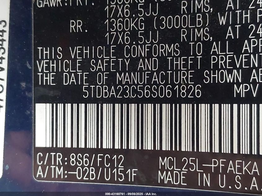 2006 Toyota Sienna Le VIN: 5TDBA23C565061826 Lot: 43160761