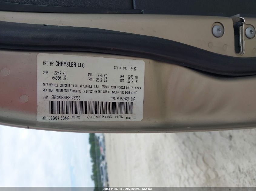 2008 Dodge Charger Sxt VIN: 2B3KA33G08H173736 Lot: 43160780