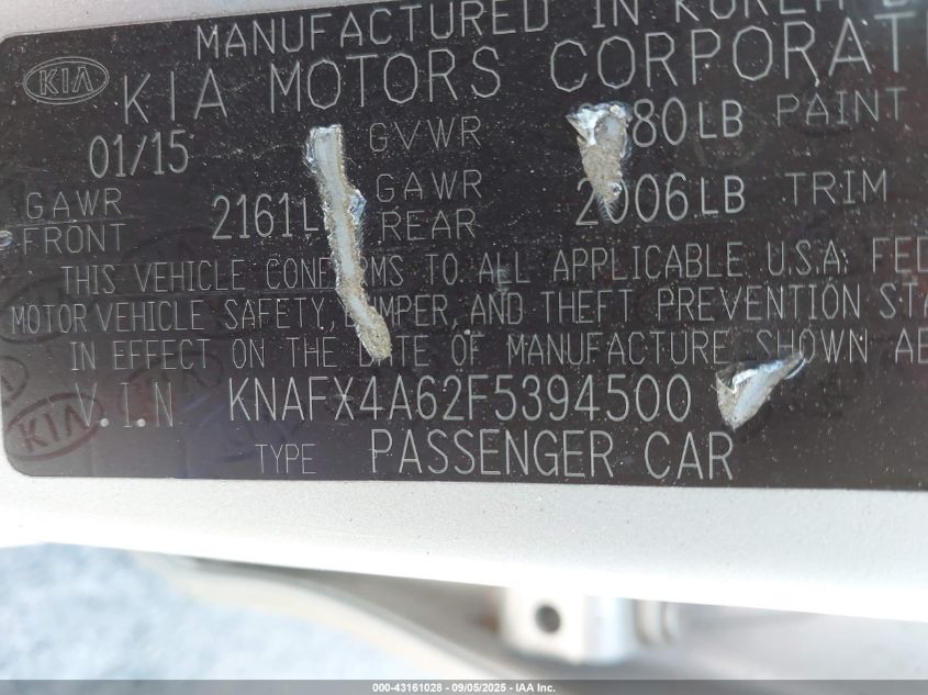 2015 Kia Forte Lx VIN: KNAFX4A62F5394500 Lot: 43161028