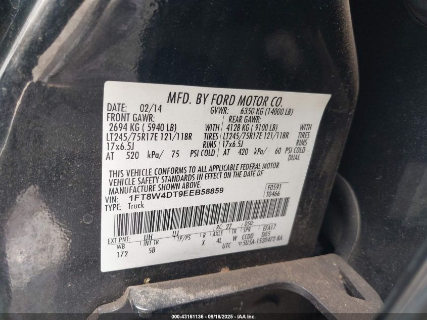 2014 Ford F-450 Lariat VIN: 1FT8W4DT9EEB58859 Lot: 43161136