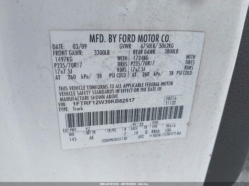 1FTRF12W39KB82517 2009 FORD F-150 photo no. 9