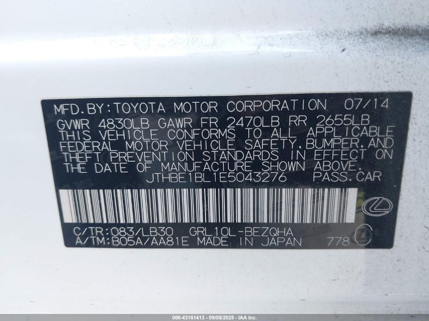 2014 Lexus Gs 350 350 VIN: JTHBE1BL1E5043276 Lot: 43161413