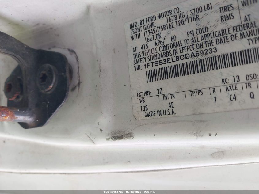 2012 Ford E-350 Super Duty Commercial VIN: 1FTSS3EL8CDA69233 Lot: 43161788