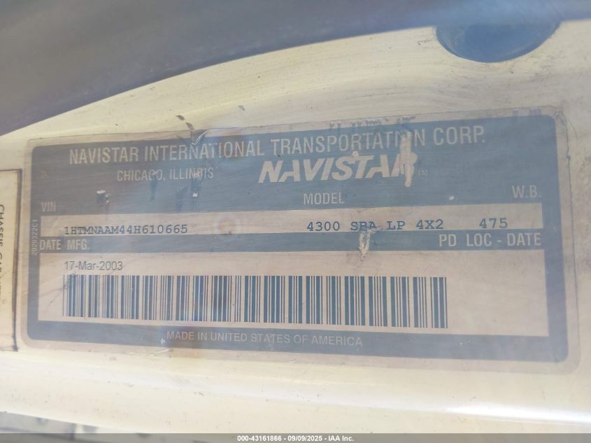 2004 International 4000 4300 VIN: 1HTMNAAM44H610665 Lot: 43161866