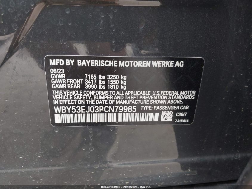 2023 BMW I7 xDrive60 VIN: WBY53EJ03PCN79985 Lot: 43161966