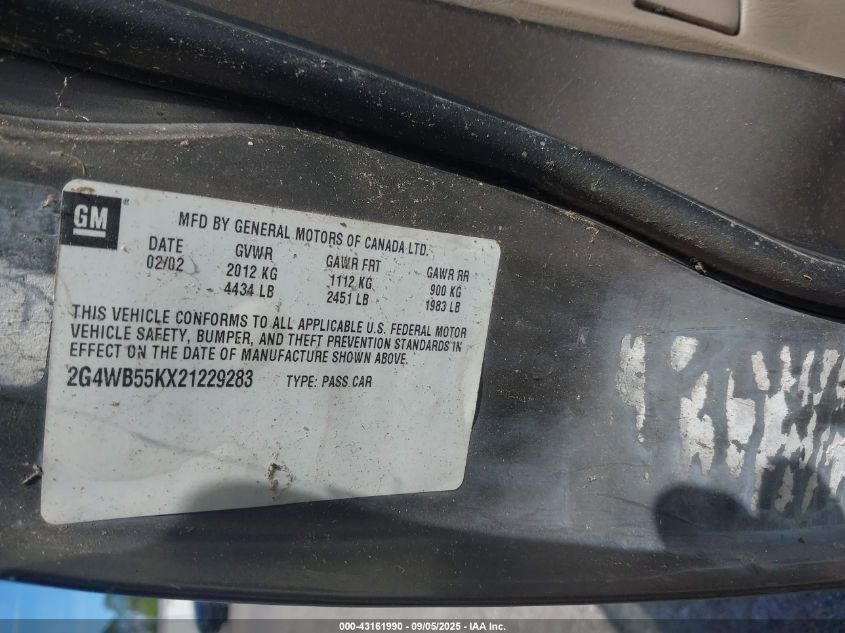 2002 Buick Regal Ls VIN: 2G4WB55KX21229283 Lot: 43161990