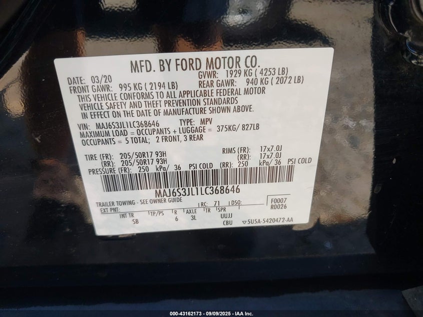 2020 FORD ECOSPORT SES - MAJ6S3JL1LC368646