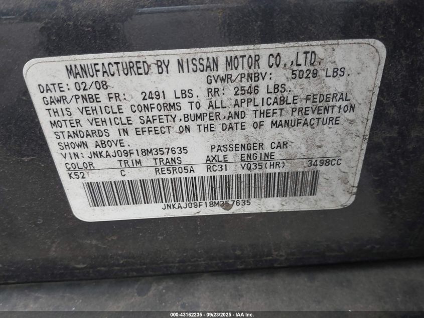 2008 Infiniti Ex35 Journey VIN: JNKAJ09F18M357635 Lot: 43162235