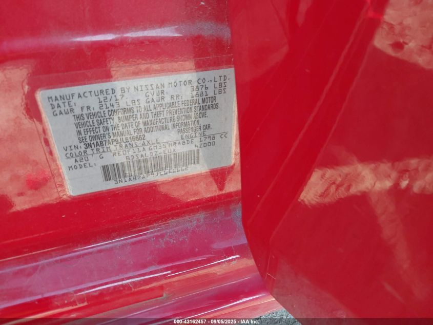 2018 Nissan Sentra Sv VIN: 3N1AB7AP9JL616662 Lot: 43162457