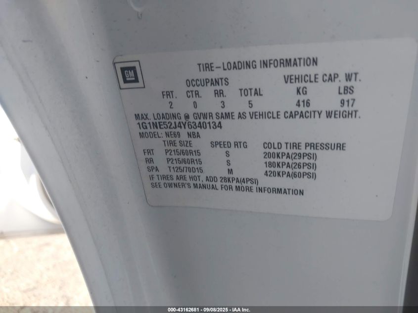 2000 Chevrolet Malibu Ls VIN: 1G1NE52J4Y6340134 Lot: 43162681