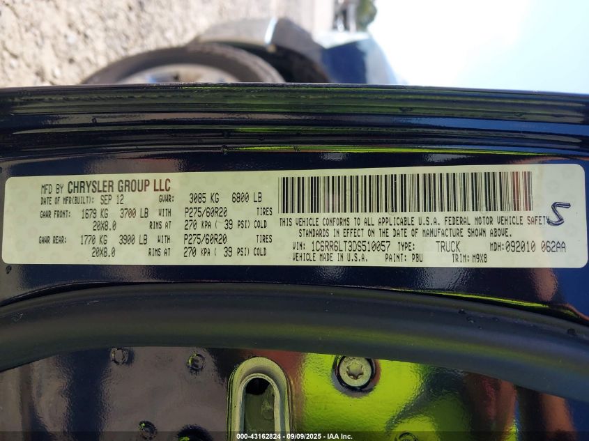 2013 Ram 1500 Big Horn VIN: 1C6RR6LT3DS510057 Lot: 43162824