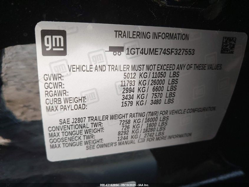 2025 GMC Sierra 2500Hd 4Wd Long Bed Sle VIN: 1GT4UME74SF327553 Lot: 43162854