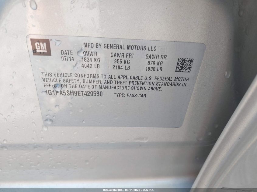 2014 Chevrolet Cruze Ls Auto VIN: 1G1PA5SH9E7429530 Lot: 43163104