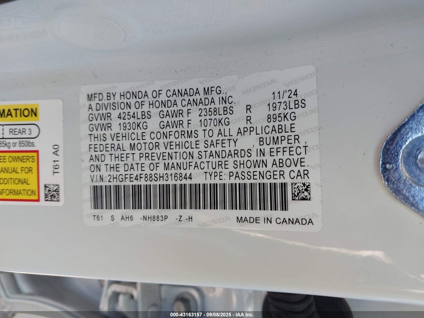 2025 HONDA CIVIC HYBRID SPORT/SPORT TOURING - 2HGFE4F88SH316844