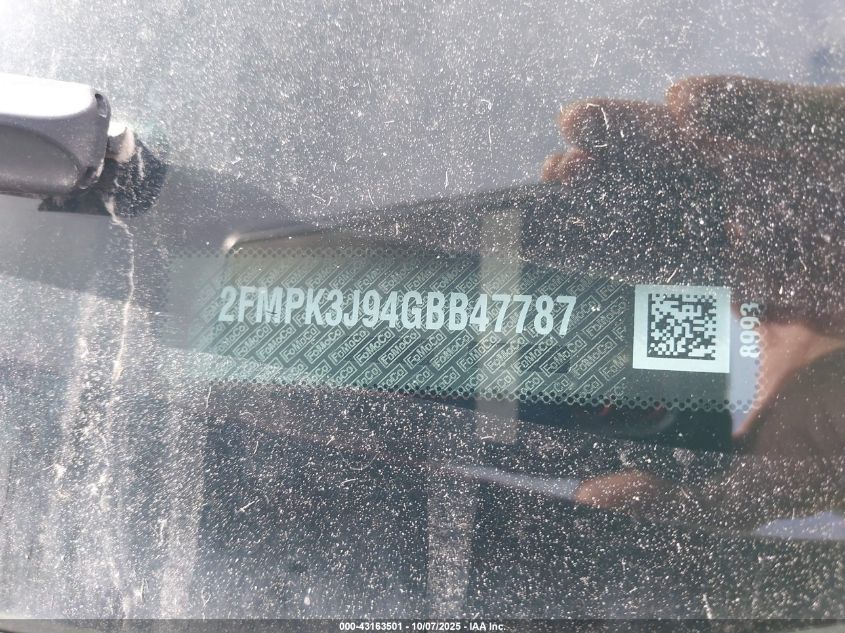 2016 Ford Edge Sel VIN: 2FMPK3J94GBB47787 Lot: 43163501