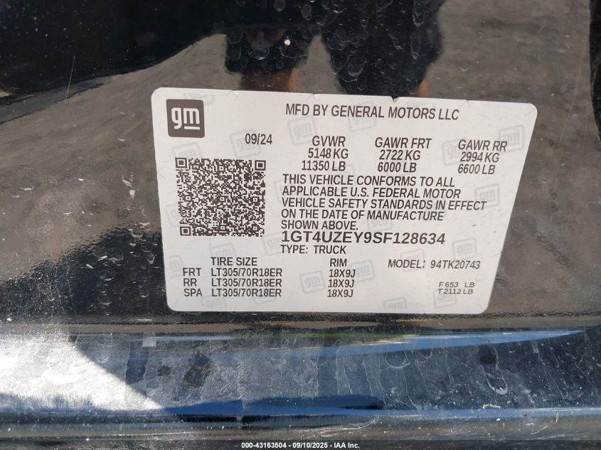 2025 GMC Sierra 2500Hd 4Wd Standard Bed At4X VIN: 1GT4UZEY9SF128634 Lot: 43163504